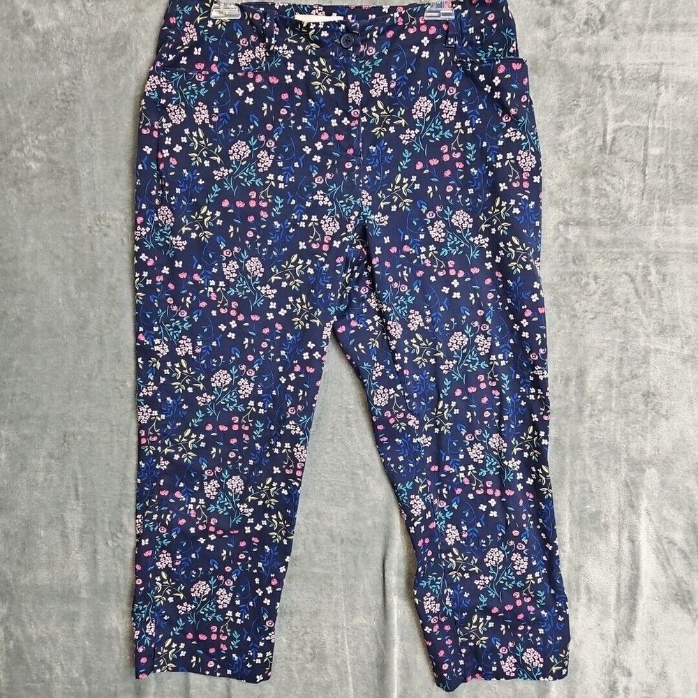 Talbots Blue Floral Crop Pants womens sz 10 cotton spandex casual spring